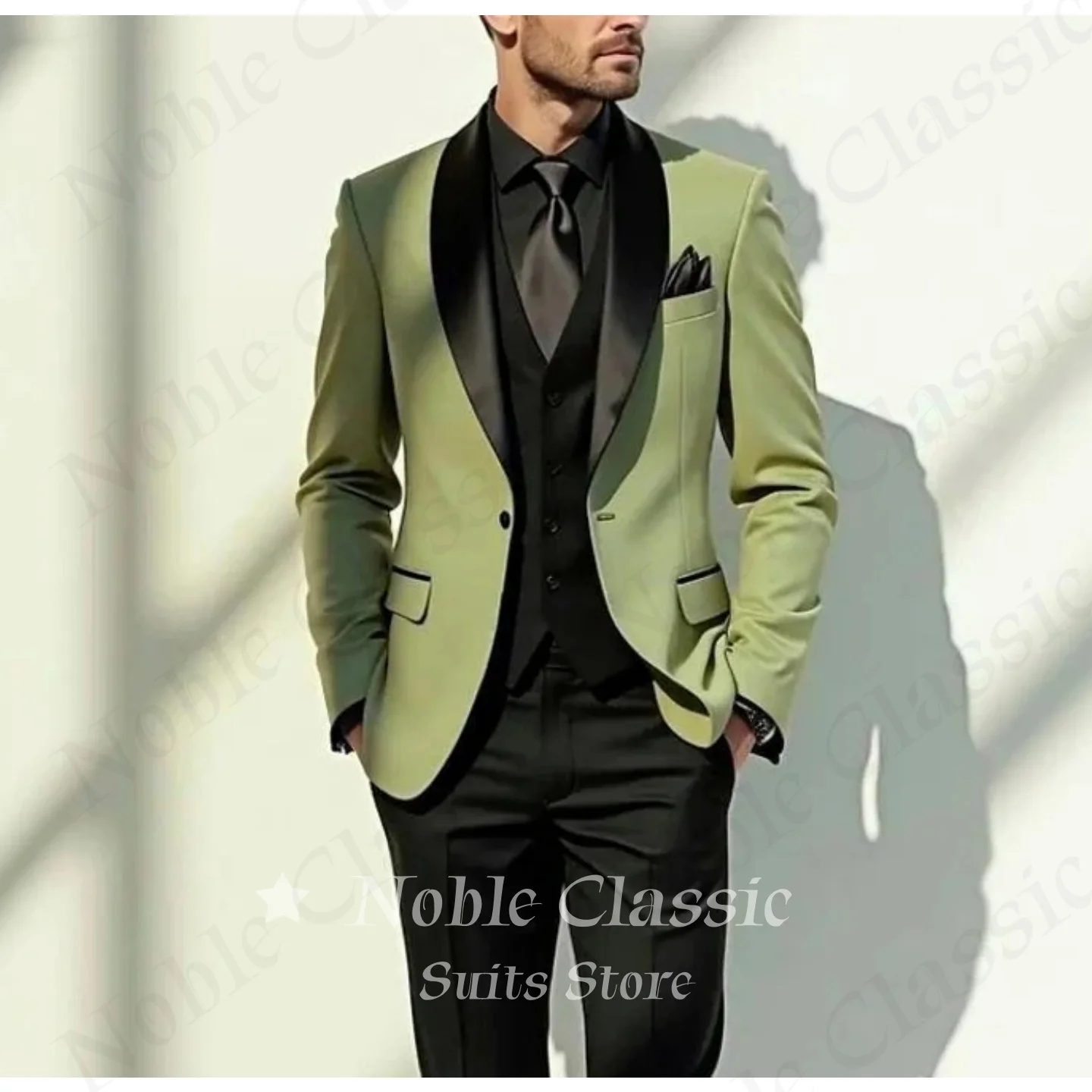 Classic Mens Olive Green Tuxedo 3 Piece Suit Black Vest & Pant Slim Fit Wedding Groom With Black Shawl Lapel Slim Fit Customized
Classic Mens Olive Green Tuxedo 3 Piece Suit Black Vest & Pant Slim Fit Wedding Groom With Black Shawl Lapel Slim Fit Customized