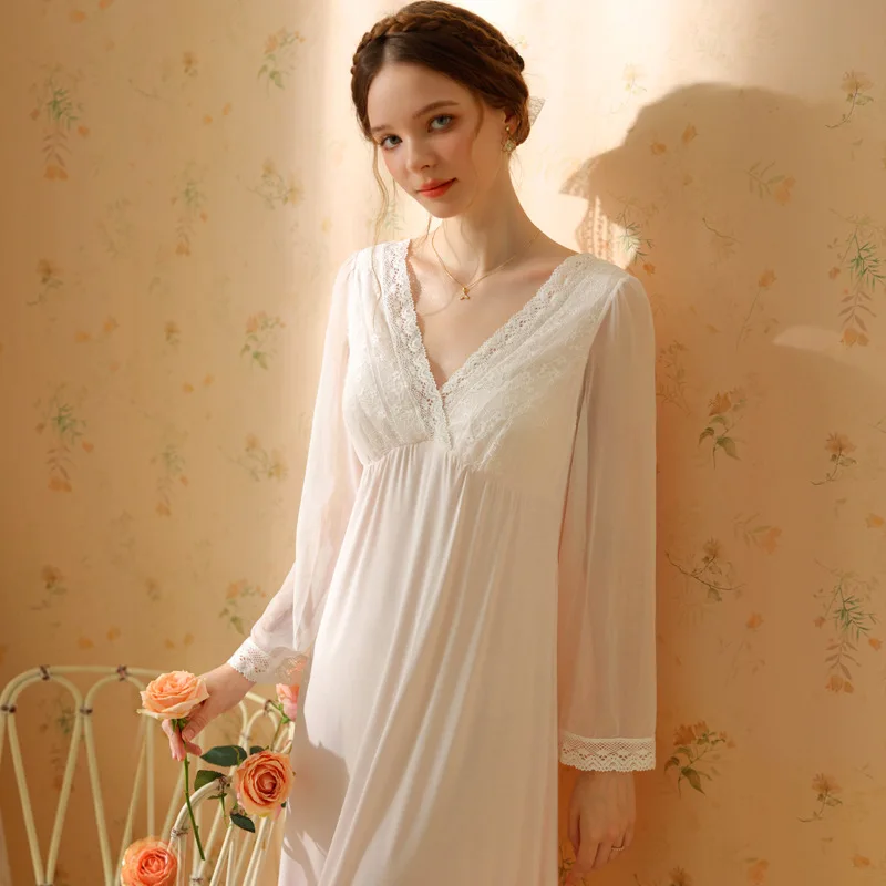 Fairy Women V Neck Nighty Romantic Princess Sleepwear Nightwear Sweet Lace Long Night Dress Vintage Modal Solid Color Nightgown
Fairy Women V Neck Nighty Romantic Princess Sleepwear Nightwear Sweet Lace Long Night Dress Vintage Modal Solid Color Nightgown