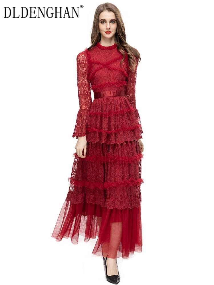 DLDENGHAN Early Autumn Mesh Long Dress Women O-Neck Flare Sleeve Embroidery Ruffles Elegant Party Red Dress Fashion Designer New
DLDENGHAN Early Autumn Mesh Long Dress Women O-Neck Flare Sleeve Embroidery Ruffles Elegant Party Red Dress Fashion Designer New