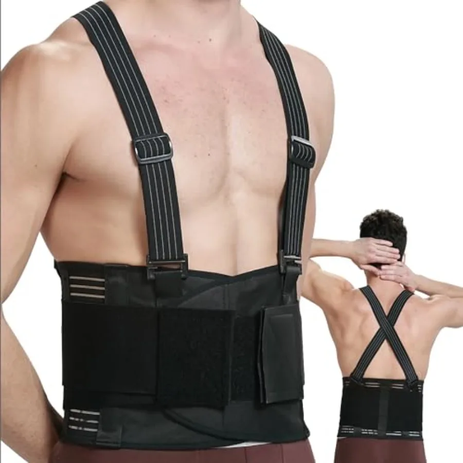 Back Brace with Suspenders for Work - Industrial Lifting Safety, Elastic Compression, Hook and Loop Closure Charcoal, Size L
Back Brace with Suspenders for Work - Industrial Lifting Safety, Elastic Compression, Hook and Loop Closure Charcoal, Size L