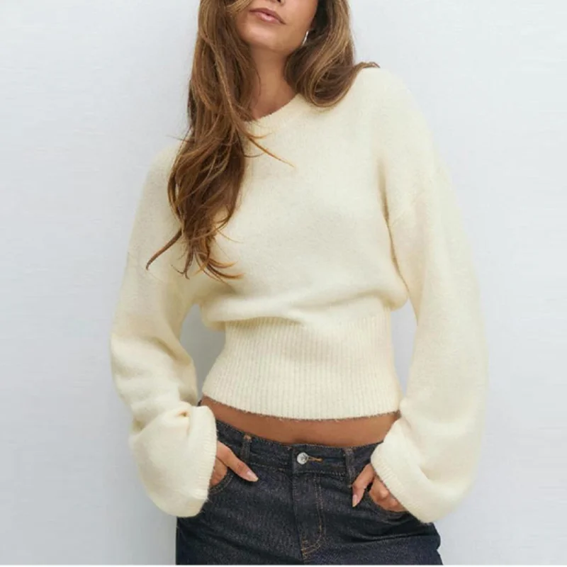 Women Fashion High Waist Round Neck Knitted Sweater Chic Off-white Long Sleeve Slim Fit Commuter Top Autumn New Lady Streetwear
Women Fashion High Waist Round Neck Knitted Sweater Chic Off-white Long Sleeve Slim Fit Commuter Top Autumn New Lady Streetwear
