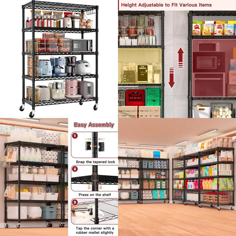 Heavy-Duty Adjustable 5-Tier Metal Storage Shelves with Wheels, NSF Certified, Holds 1250lbs, 74 High for Industrial Use
Heavy-Duty Adjustable 5-Tier Metal Storage Shelves with Wheels, NSF Certified, Holds 1250lbs, 74 High for Industrial Use