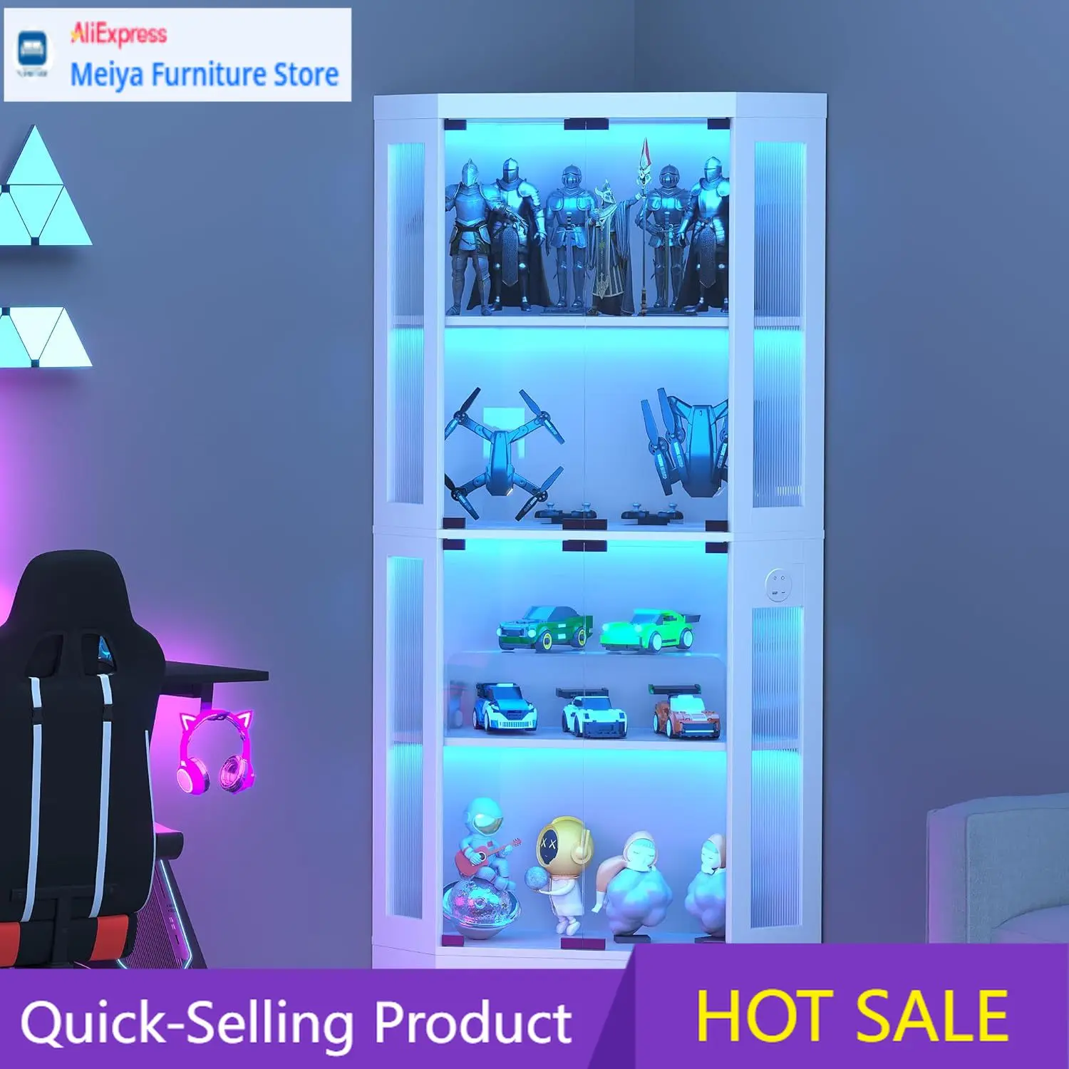 White 4 Tier Glass Curio Display Cabinet With LED Lights Motion Sensor Charging Ports For Collectibles
White 4 Tier Glass Curio Display Cabinet With LED Lights Motion Sensor Charging Ports For Collectibles