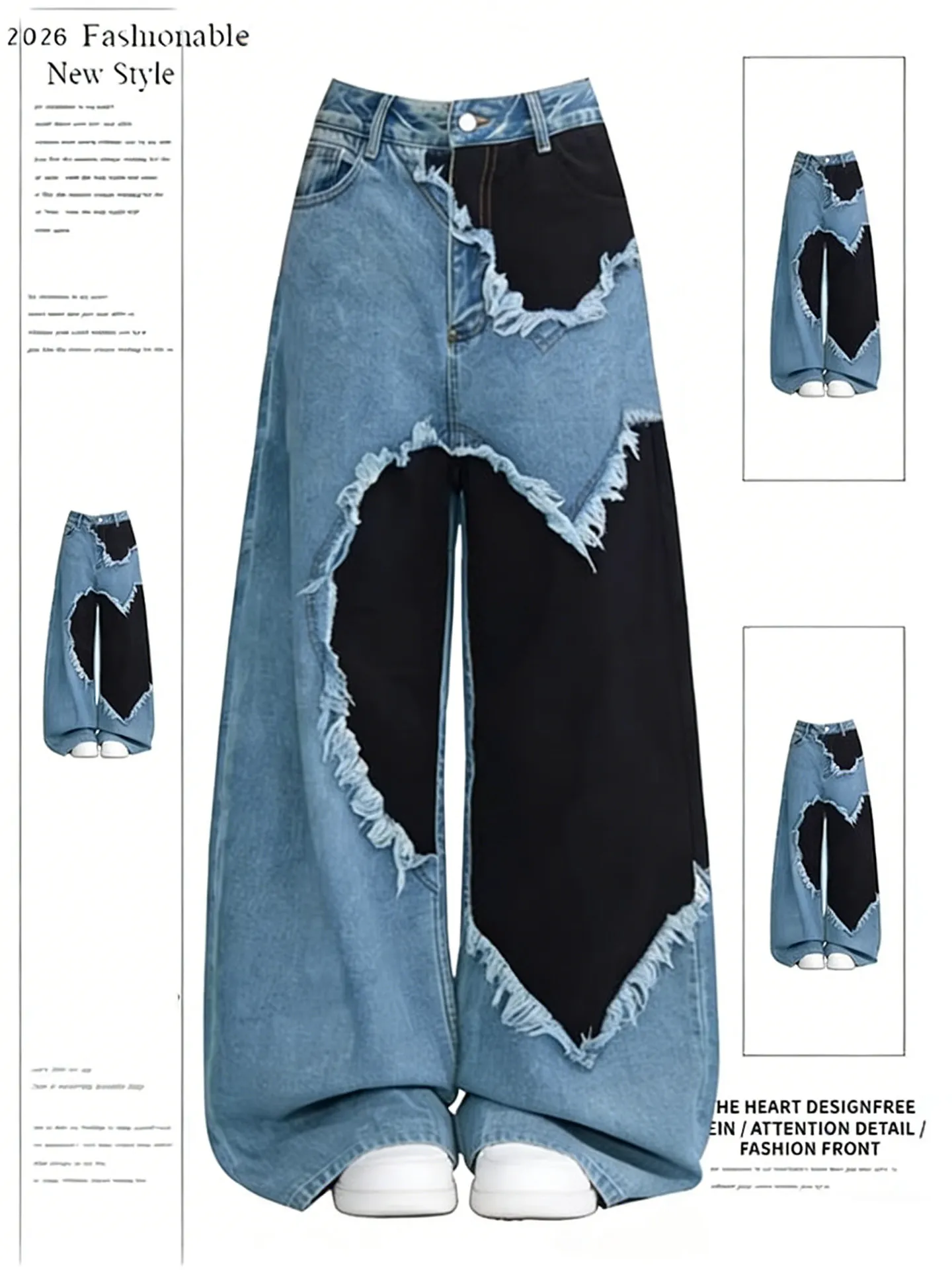 Retro American Torn Heart Patchwork Color Block Women's Summer New Design Loose Straight Leg Jeans High Waist Zipper Closure
Retro American Torn Heart Patchwork Color Block Women's Summer New Design Loose Straight Leg Jeans High Waist Zipper Closure