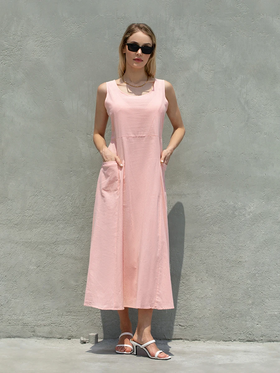 Women Solid Color Solid Color Crew Neck Pockets A-line Dress Summer Casual Beach Party Bohemian Dress
Women Solid Color Solid Color Crew Neck Pockets A-line Dress Summer Casual Beach Party Bohemian Dress