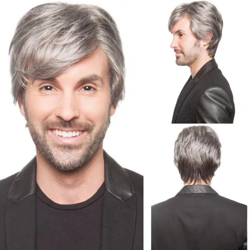 New European American style men's silver- short full wig synthetic fiber hair for middle-aged and elderly with gray
New European American style men's silver- short full wig synthetic fiber hair for middle-aged and elderly with gray