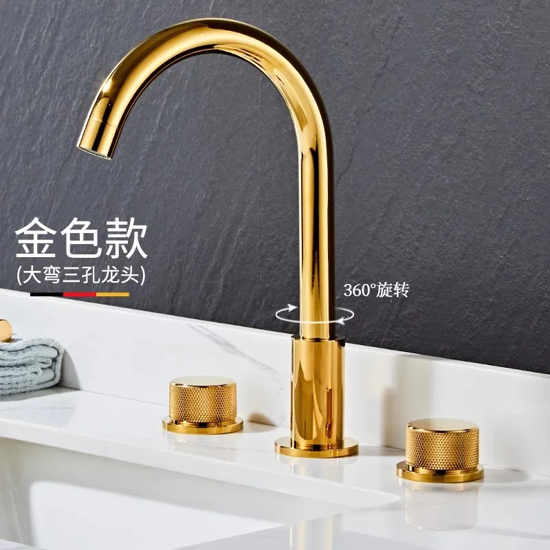 59# Solid Brass Shiny Gold Split Basin Faucet Deck Mounted Black Sink Faucets 3 Hole Double Handle Hot And Cold Water Mixer Tap
59# Solid Brass Shiny Gold Split Basin Faucet Deck Mounted Black Sink Faucets 3 Hole Double Handle Hot And Cold Water Mixer Tap