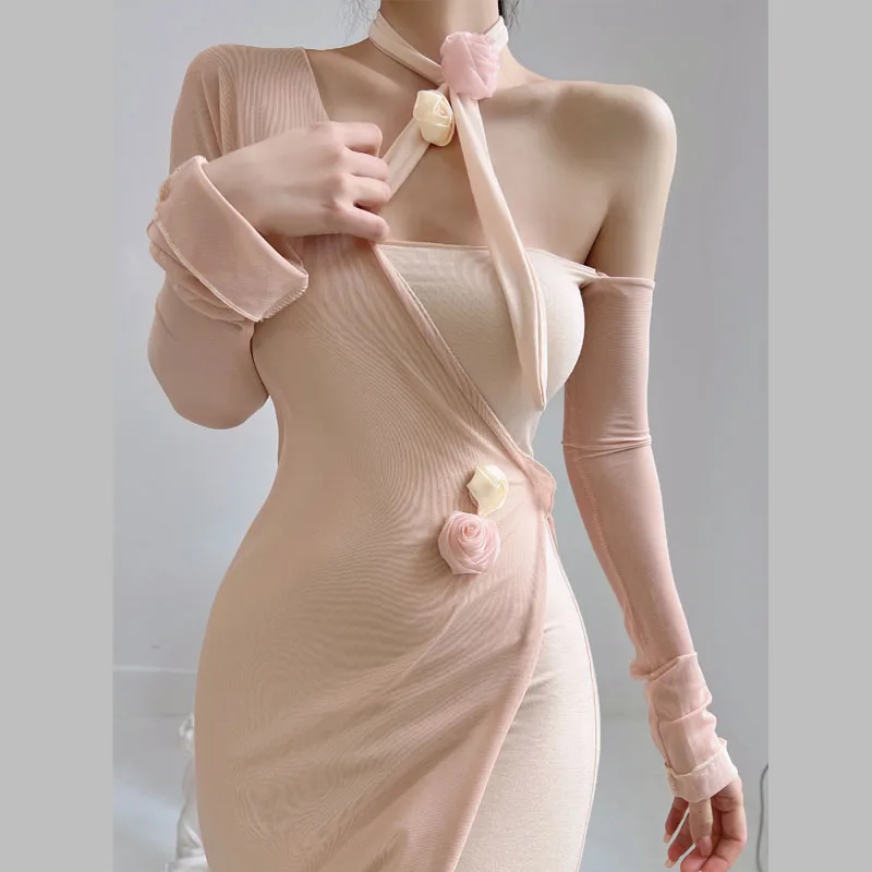 Selling Vintage Chic Design Sense Dry Rose Halter Neck Dress Women Summer irregular Split Holiday Dress Elegant Vestidos Female
Selling Vintage Chic Design Sense Dry Rose Halter Neck Dress Women Summer irregular Split Holiday Dress Elegant Vestidos Female