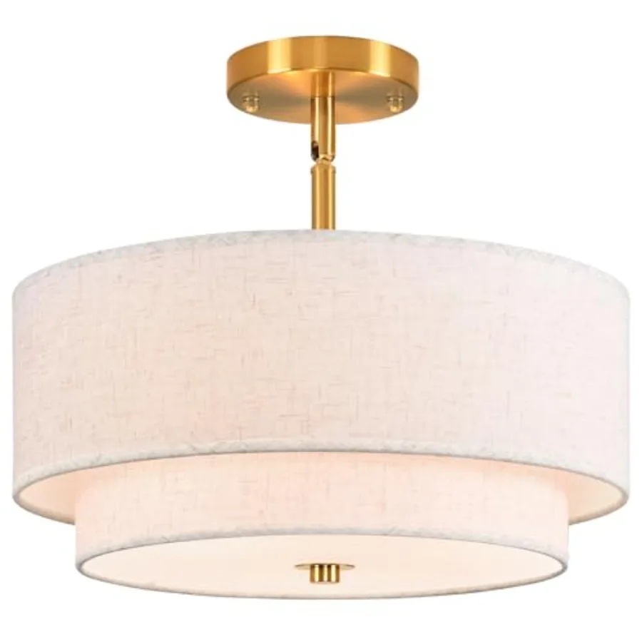 16" Semi Flush Mount Ceiling Light 3 Light Double Drum Fabric Lampshade Lighting Fixture for Living Room Bedroom Dining Room Ki
16" Semi Flush Mount Ceiling Light 3 Light Double Drum Fabric Lampshade Lighting Fixture for Living Room Bedroom Dining Room Ki