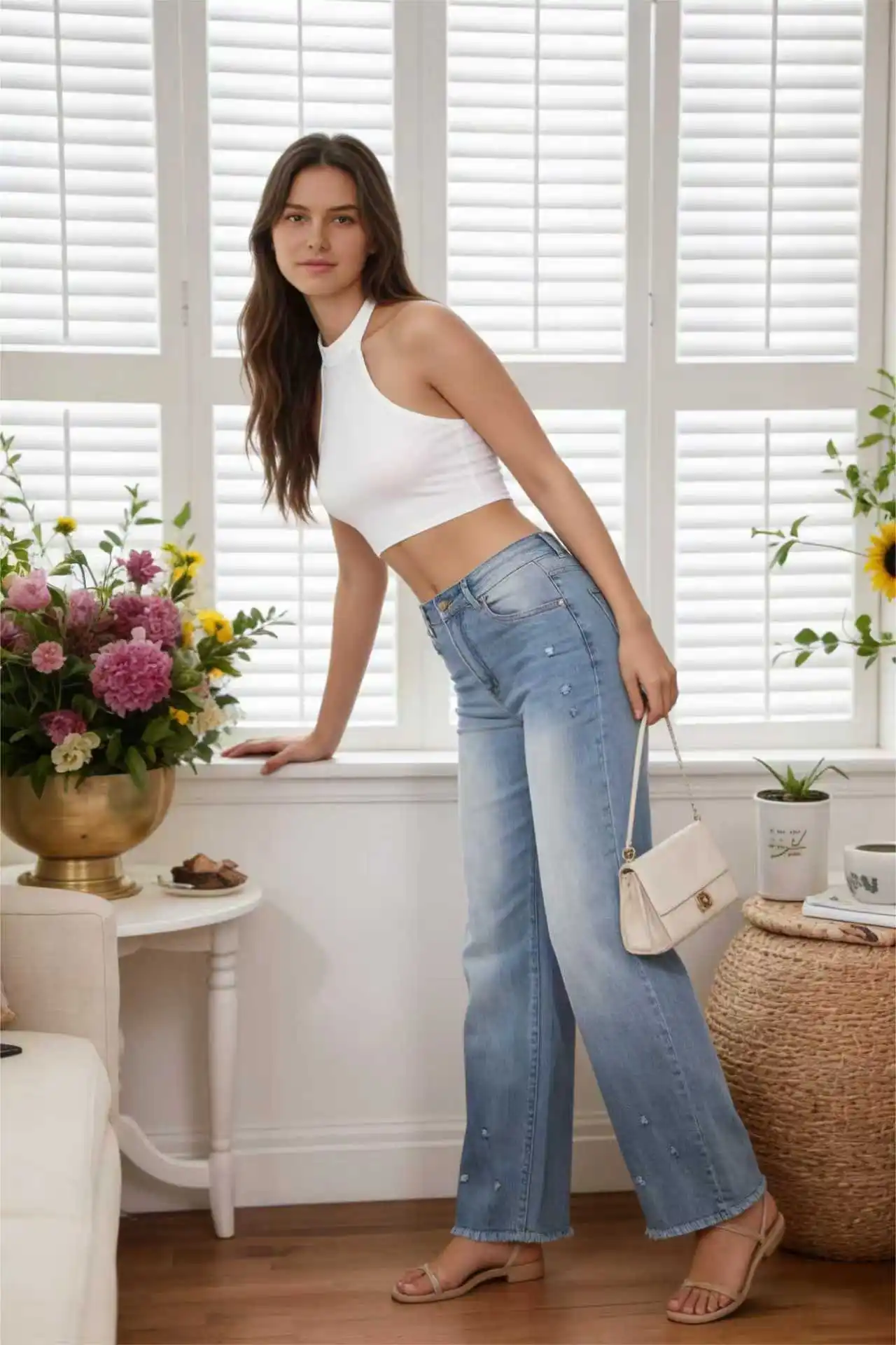 Промытые джинсы для женщин, старших классов, уличные, рваные, стильные, утягивающие, повседневные прямые брюки.
Промытые джинсы для женщин, старших классов, уличные, рваные, стильные, утягивающие, повседневные прямые брюки.