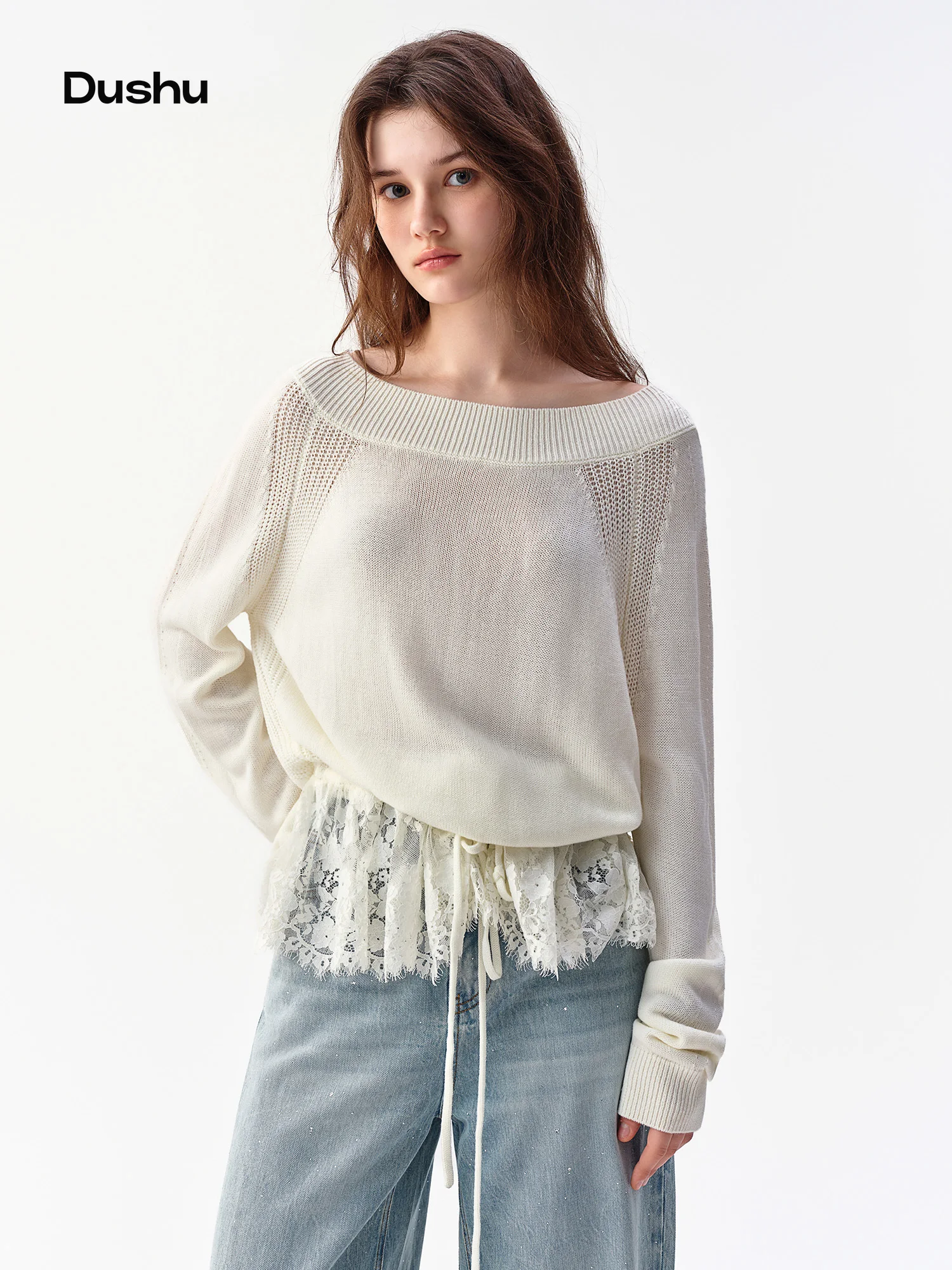 DUSHU 2026 Autumn Women's Lace Trim Knit Top - Convertible Off-Shoulder & One-Shoulder Two-Way Wear - Chic Elegant Style
DUSHU 2026 Autumn Women's Lace Trim Knit Top - Convertible Off-Shoulder & One-Shoulder Two-Way Wear - Chic Elegant Style