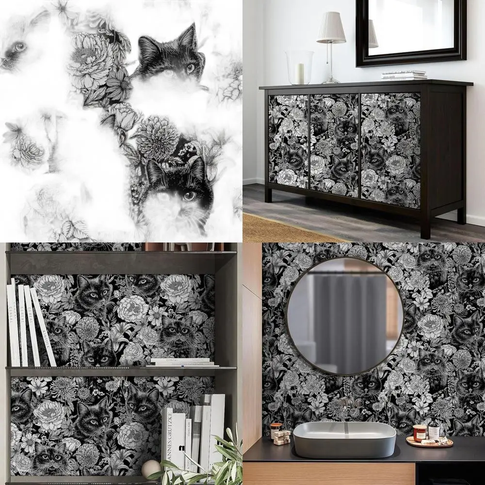 Gothic Peel & Stick Wallpaper: Moody Black & White Cat Floral for Dark Academia Decor
Gothic Peel & Stick Wallpaper: Moody Black & White Cat Floral for Dark Academia Decor