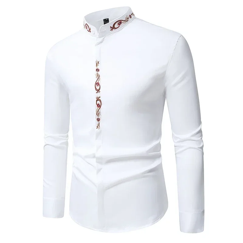 Men's Fashion Stand Collar Embroidered Shirt Solid Color Long Sleeve Buttons Slim Fit Business Casual England Style Shirts Man
Men's Fashion Stand Collar Embroidered Shirt Solid Color Long Sleeve Buttons Slim Fit Business Casual England Style Shirts Man
