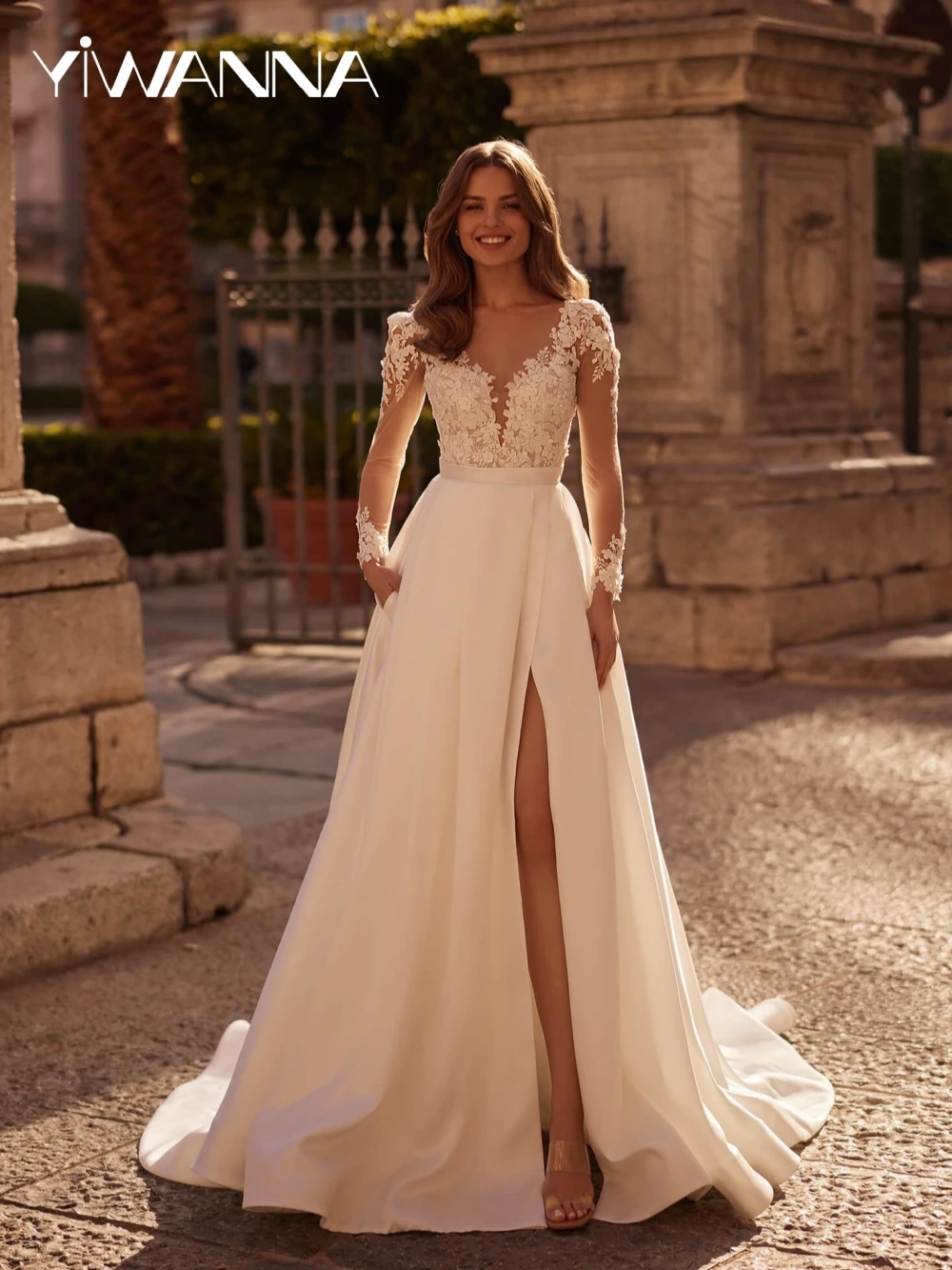 Elegant Beaded Satin A-line Long Wedding Dress With Slit Dreamy Lace Appliques Bridal Gown New Customized Dresses For Bride
Elegant Beaded Satin A-line Long Wedding Dress With Slit Dreamy Lace Appliques Bridal Gown New Customized Dresses For Bride