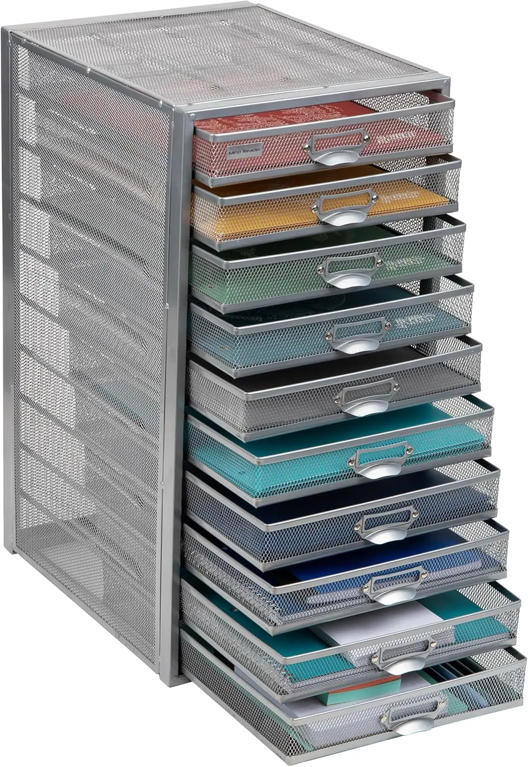 10-Drawer Desk Organizer for Office Supplies, Crafts, Mail Sorting & More, Metal Mesh, 10.75"L x 14"W x 21.25"H, Silver
10-Drawer Desk Organizer for Office Supplies, Crafts, Mail Sorting & More, Metal Mesh, 10.75"L x 14"W x 21.25"H, Silver