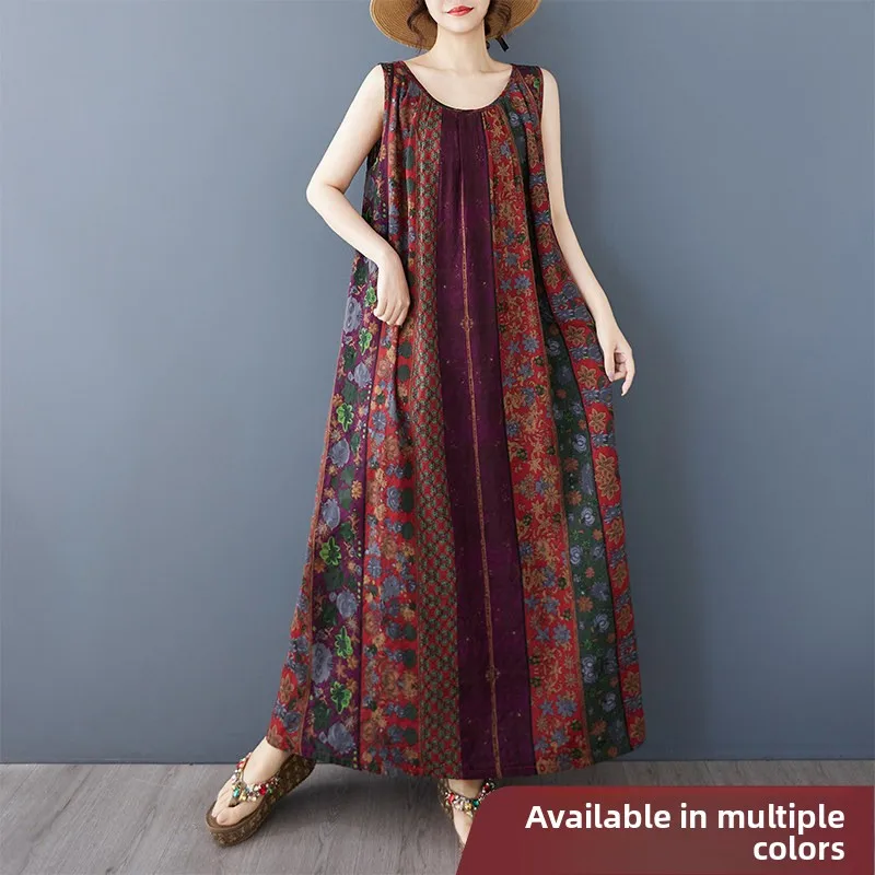 Summer New Floral Print Loose Sleeveless round Neck Dress Comfortable Large Size Long Skirt Soft Cotton City Walk A-Line Dress
Summer New Floral Print Loose Sleeveless round Neck Dress Comfortable Large Size Long Skirt Soft Cotton City Walk A-Line Dress