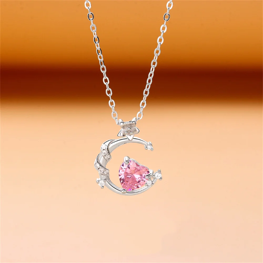 Korean 925 Sterling Silver Sweet Women's Jewelry, Dreamy Heart Moon Pink Diamond Pendant, Niche High-End Versatile Necklace
Korean 925 Sterling Silver Sweet Women's Jewelry, Dreamy Heart Moon Pink Diamond Pendant, Niche High-End Versatile Necklace