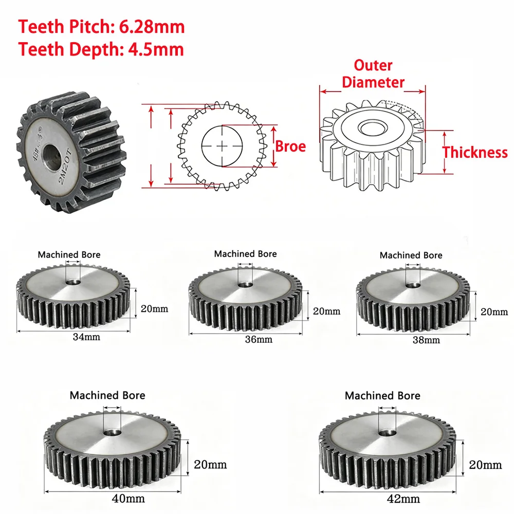 1Pc 45# Steel 2M Spur Gear 15T 16T 17T 18T 19T Straight Tooth Precision Machined Bore Industrial Transmission Gear for Machinery
1Pc 45# Steel 2M Spur Gear 15T 16T 17T 18T 19T Straight Tooth Precision Machined Bore Industrial Transmission Gear for Machinery