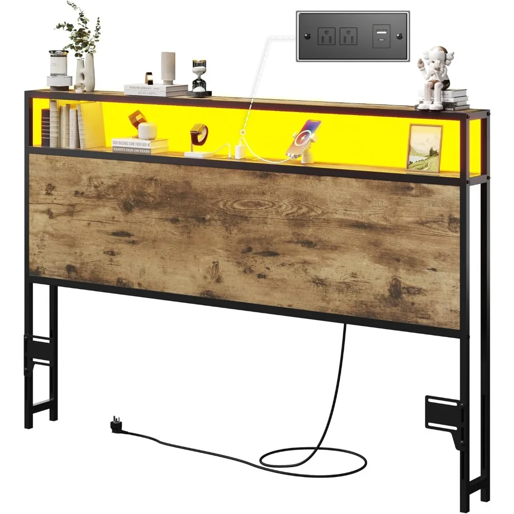Headboard Queen Size with Storage, 2-Tier Queen Headboard with Shelf, LED Light & Charging Station & USB Port
Headboard Queen Size with Storage, 2-Tier Queen Headboard with Shelf, LED Light & Charging Station & USB Port