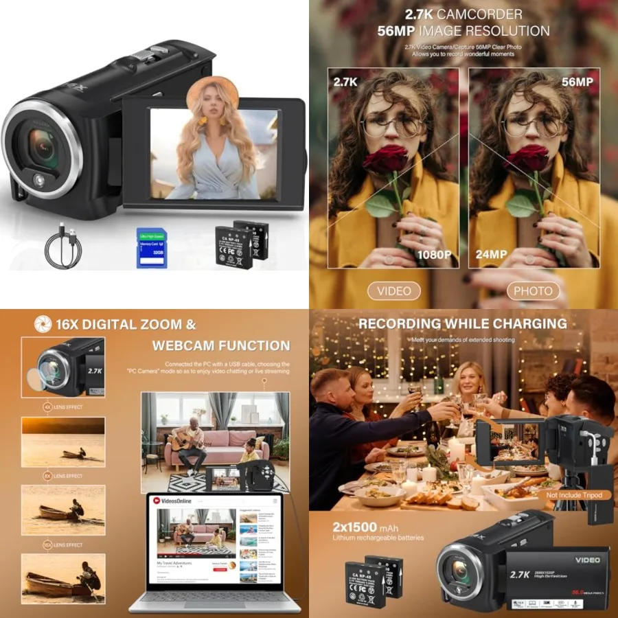 Camcorder Video Camera QHD 2.7K 56MP 16X Digital Zoom Vlogging Camera with LED Fill Light for YouTube, 2.8 Inch 270 Degree Rota
Camcorder Video Camera QHD 2.7K 56MP 16X Digital Zoom Vlogging Camera with LED Fill Light for YouTube, 2.8 Inch 270 Degree Rota