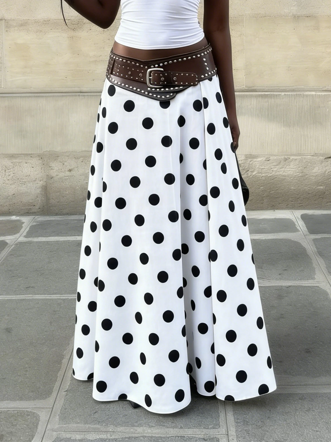 Elegant Color Block Large Polka Dot A-Line Skirt Casual Loose Slimming Long Midi Skirt by WEEKEEP Polyester Spandex Blend
Elegant Color Block Large Polka Dot A-Line Skirt Casual Loose Slimming Long Midi Skirt by WEEKEEP Polyester Spandex Blend