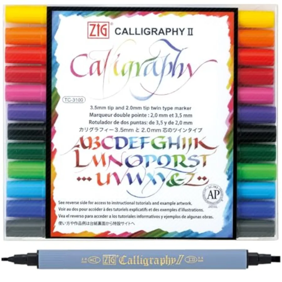 ZIG Calligraphy Marker Pens, set, 2mm and 3.5mm Dual Tip Markers, for Writing and Hand Lettering, for Professional, Beginner, W
ZIG Calligraphy Marker Pens, set, 2mm and 3.5mm Dual Tip Markers, for Writing and Hand Lettering, for Professional, Beginner, W