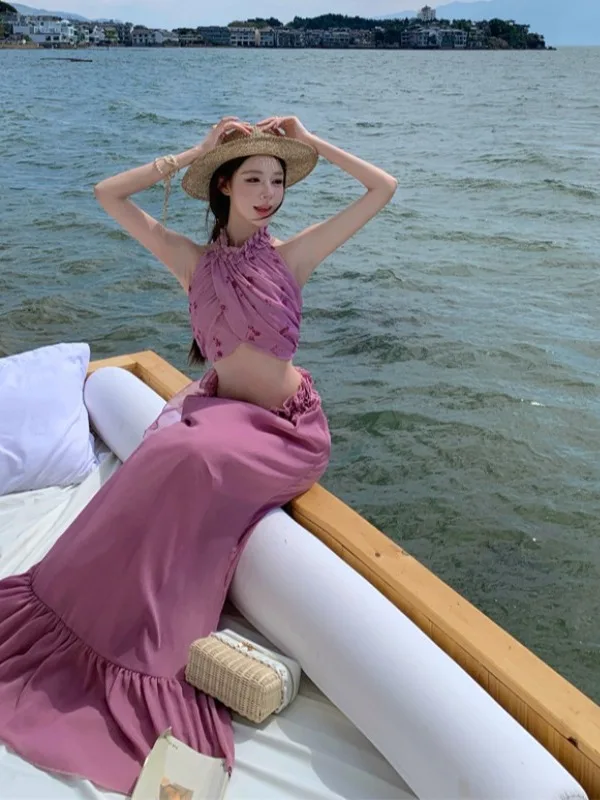 Gentle Wind Unique Beautiful Purple Color Two-Piece Set Top And Halter Skirt Comfortable Fashion Summer Outfit High Waist Lon...
Gentle Wind Unique Beautiful Purple Color Two-Piece Set Top And Halter Skirt Comfortable Fashion Summer Outfit High Waist Lon...