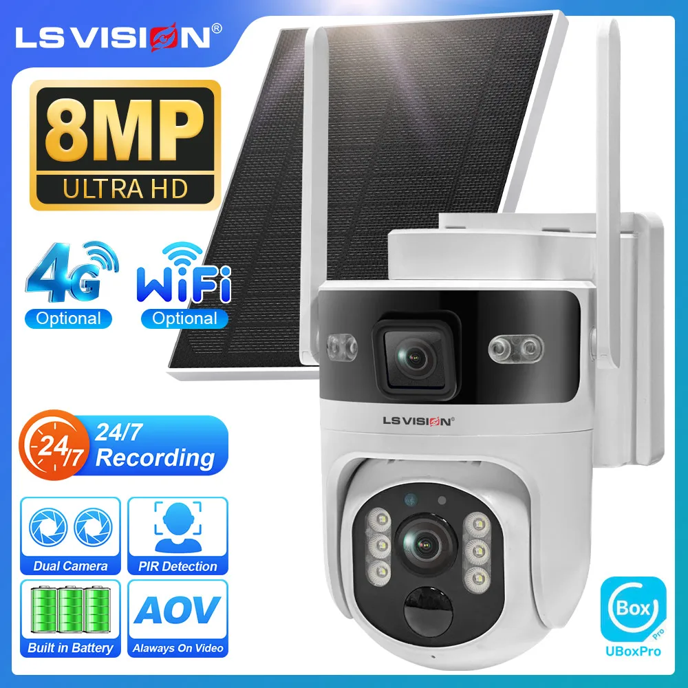 LS VISION 8MP 4G/WiFi AOV Solar Camera 24/7 Recording Outdoor Dual Screen Human Detection Auto Tracking Security Camera Ubox Pro
LS VISION 8MP 4G/WiFi AOV Solar Camera 24/7 Recording Outdoor Dual Screen Human Detection Auto Tracking Security Camera Ubox Pro