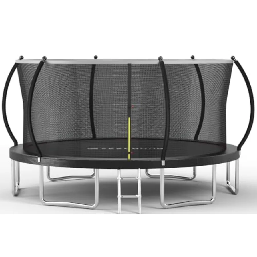 Outdoor backyard trampoline with curved padded safety poles black heavy-duty steel frame ASTM safety approved for kids and adul
Outdoor backyard trampoline with curved padded safety poles black heavy-duty steel frame ASTM safety approved for kids and adul