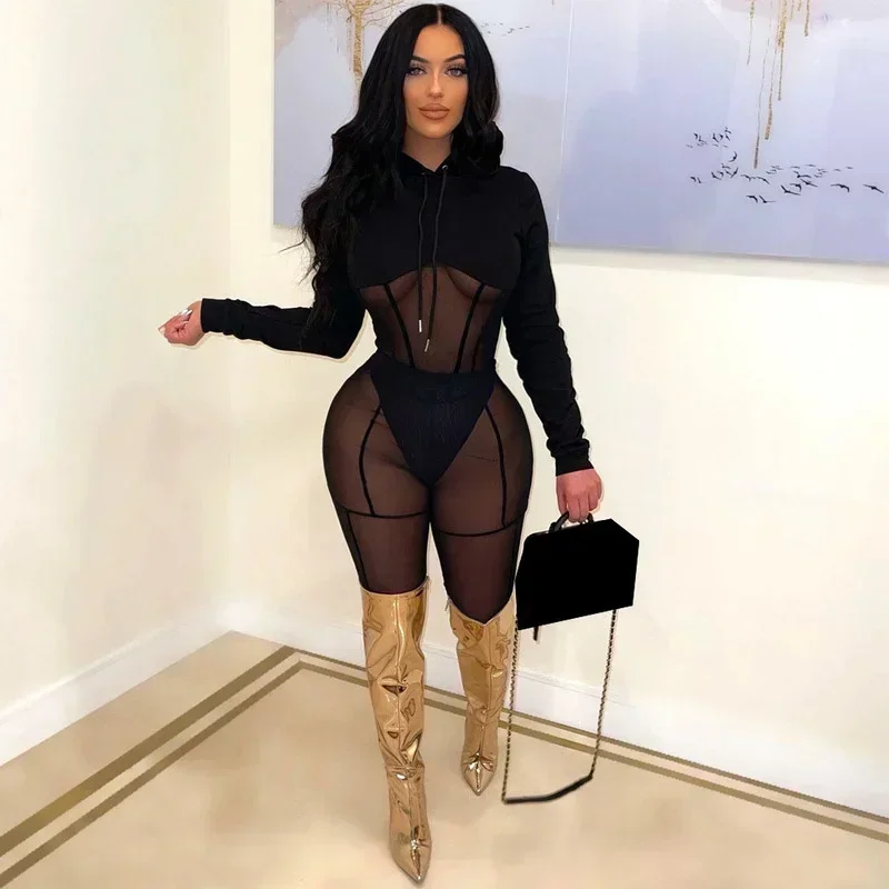 GUWU Sexy Mesh Sheer Two Piece Set Long Sleeve Hooded Bodysuit Bodycon Pants Club Party Women Patchwork Matching Sets
GUWU Sexy Mesh Sheer Two Piece Set Long Sleeve Hooded Bodysuit Bodycon Pants Club Party Women Patchwork Matching Sets