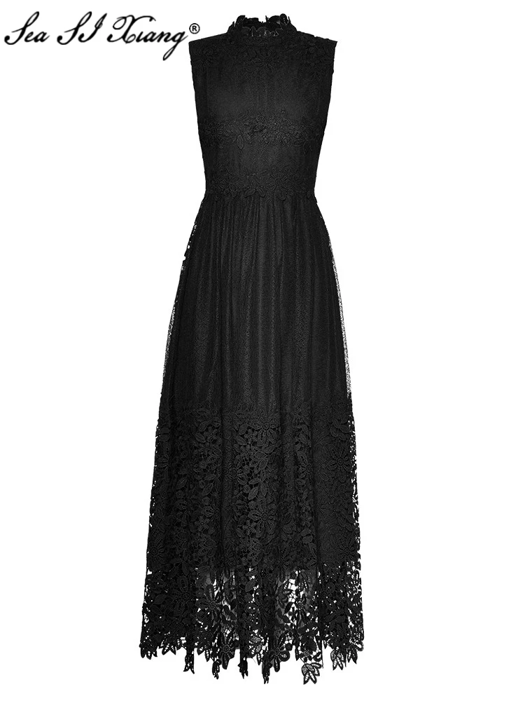 Seasixiang Fashion Designer Spring Lace Long Dress Women Stand Collar Sleeveless Water-Soluble Flower Vintage Party Tank Dresses
Seasixiang Fashion Designer Spring Lace Long Dress Women Stand Collar Sleeveless Water-Soluble Flower Vintage Party Tank Dresses