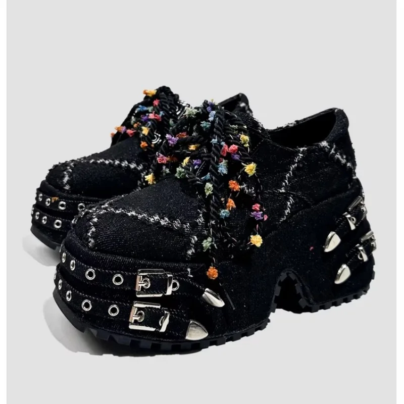 9 cm Thick Soled Black Sponge Shoes Women's Belt Buckle Tassel Denim Strap Short and Deep Mouthed Super High Heels Single Shoes
9 cm Thick Soled Black Sponge Shoes Women's Belt Buckle Tassel Denim Strap Short and Deep Mouthed Super High Heels Single Shoes
