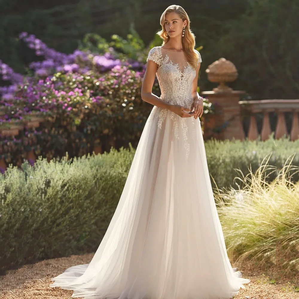 Elegant A-line Boho Wedding Dress With Cap Sleeves Bridal Gown luxury Illusion Lace Top Beading Brides Bride Dress Customized
Elegant A-line Boho Wedding Dress With Cap Sleeves Bridal Gown luxury Illusion Lace Top Beading Brides Bride Dress Customized