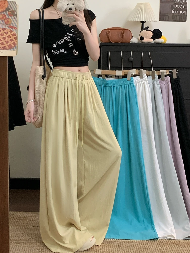 High Waist Drawstring Loose Women's Straight Leg Pants Summer Casual Trousers Pure Color Drapey Wide Leg Long Trousers
High Waist Drawstring Loose Women's Straight Leg Pants Summer Casual Trousers Pure Color Drapey Wide Leg Long Trousers