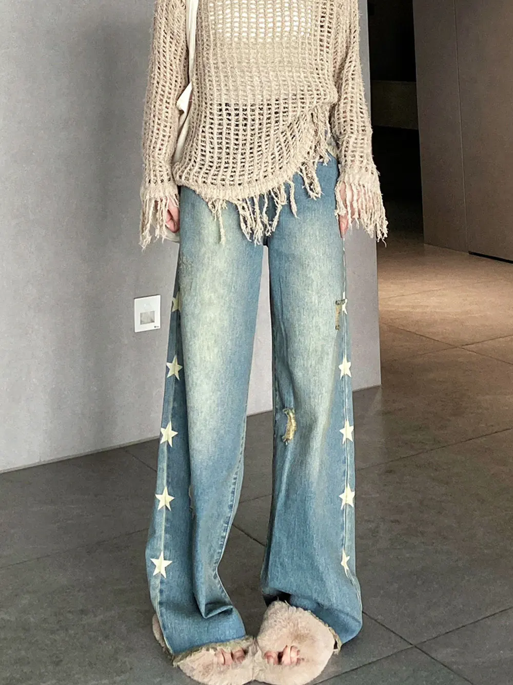 Retro American INS Star Denim Jeans Women High Street Loose Straight Leg Wide Leg Floor-Length Trendy Jeans Washed Effect
Retro American INS Star Denim Jeans Women High Street Loose Straight Leg Wide Leg Floor-Length Trendy Jeans Washed Effect