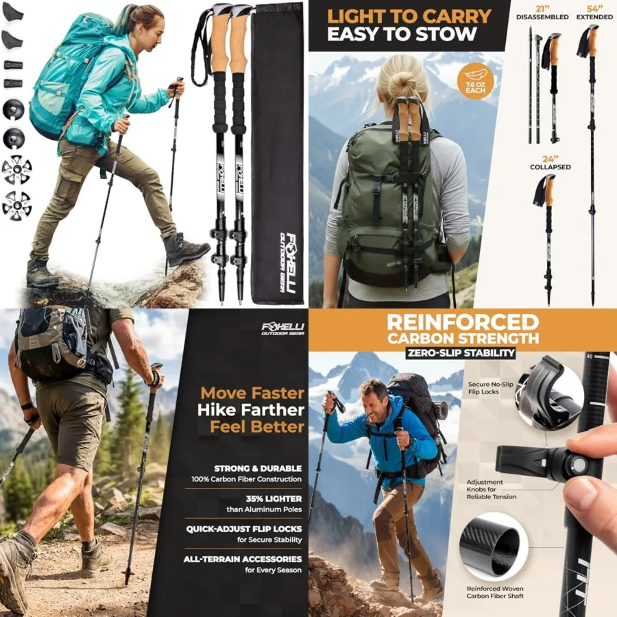 Carbon Fiber Trekking Poles Lightweight Collapsible Hiking Poles with Cork Grips, Quick Flip Locks All-Terrain Accessories Adju
Carbon Fiber Trekking Poles Lightweight Collapsible Hiking Poles with Cork Grips, Quick Flip Locks All-Terrain Accessories Adju