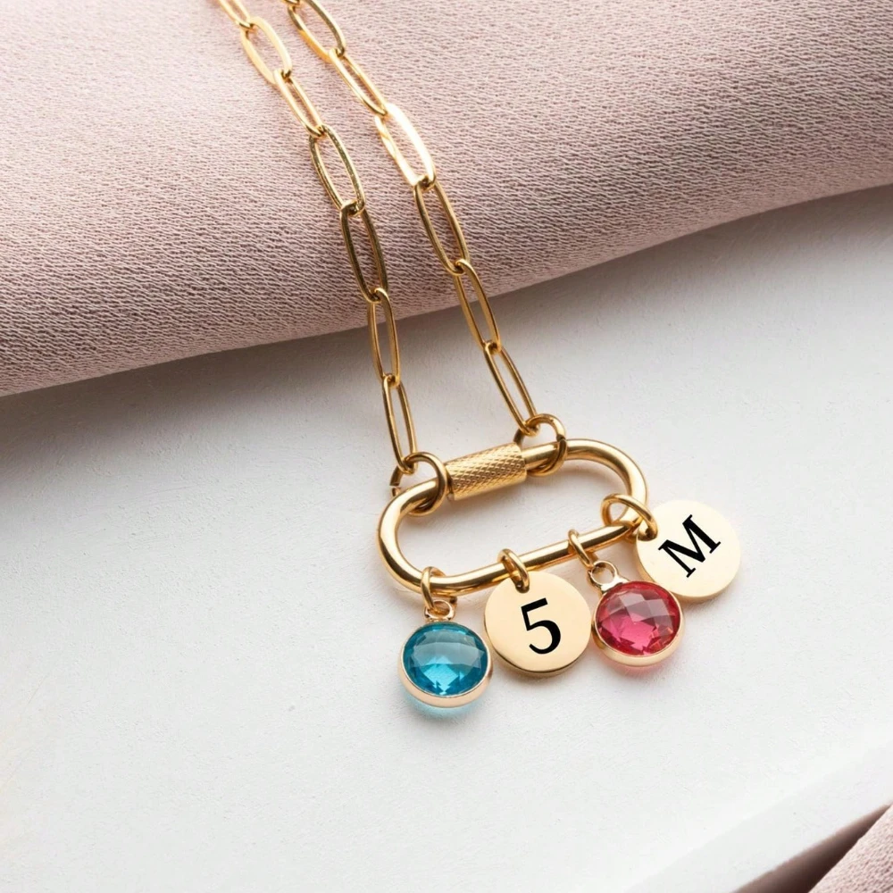 Gold Carabiner Charm Lock Necklace,Custom Birthstone & Name Initial Jewelry, Personalized Gift for Her, Grandma 
Gold Carabiner Charm Lock Necklace,Custom Birthstone & Name Initial Jewelry, Personalized Gift for Her, Grandma