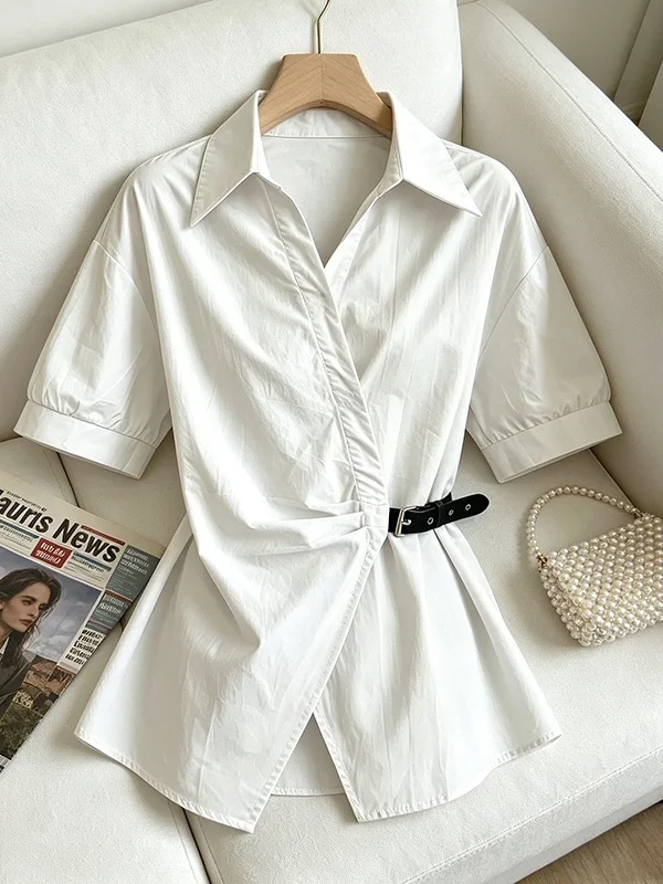 plus Size Women's Fashionable Asymmetric Short Sleeve Shirt Slimming Cover up Top Korean Style Commute Wind Regular Fit V Neck
plus Size Women's Fashionable Asymmetric Short Sleeve Shirt Slimming Cover up Top Korean Style Commute Wind Regular Fit V Neck