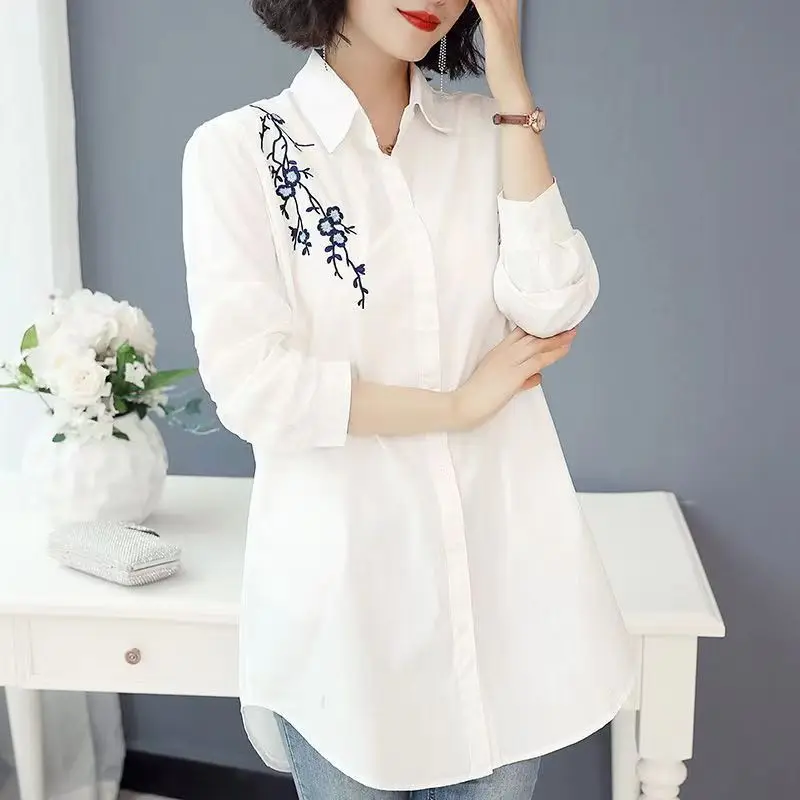 Pure Cotton White Embroidery Mid Length Shirt for Women's Spring Autumn New Loose Slimming Stylish Casual Loose Versatile Shirt
Pure Cotton White Embroidery Mid Length Shirt for Women's Spring Autumn New Loose Slimming Stylish Casual Loose Versatile Shirt