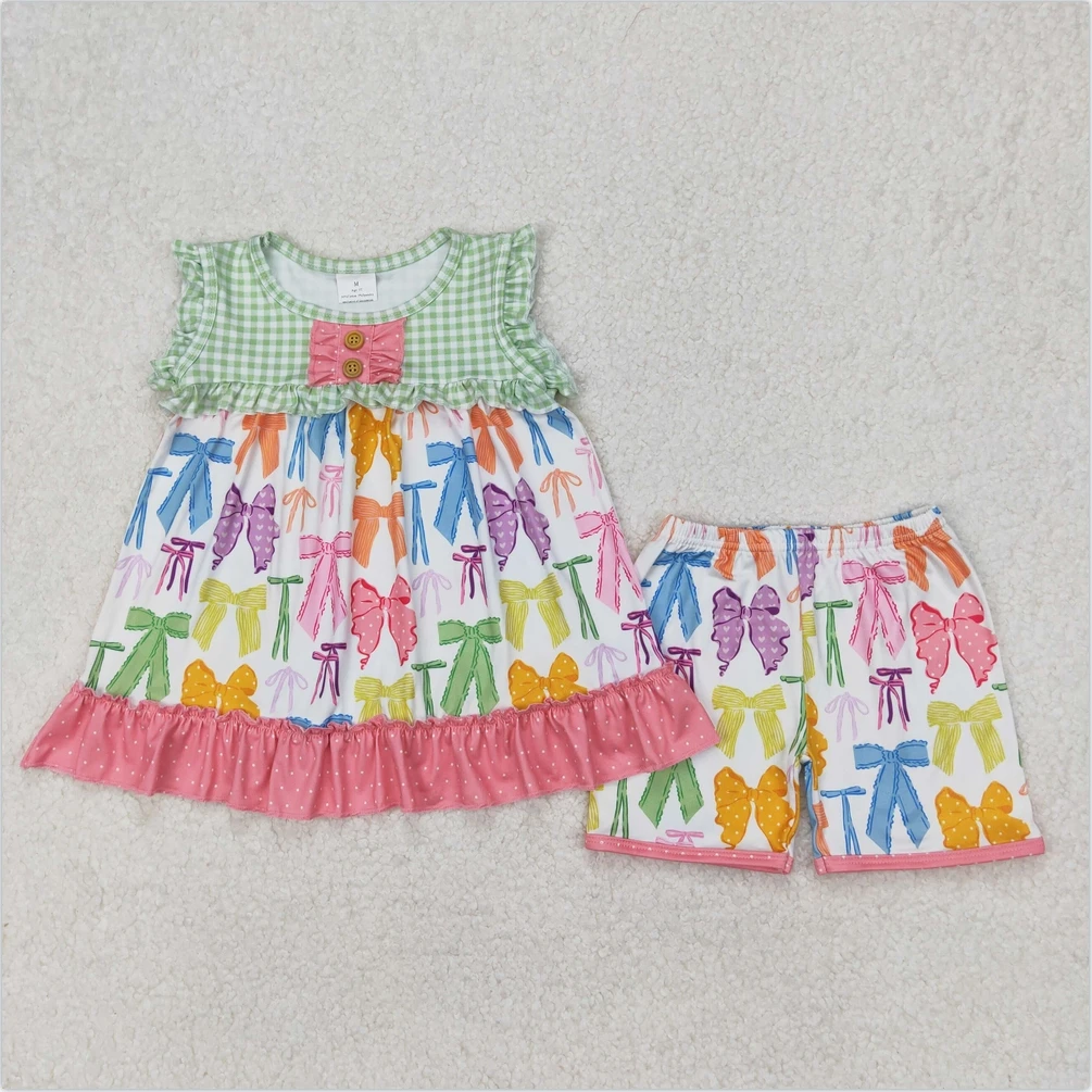 Hot Sale Kids Designer Clothes Girls Colorful Bow Tunic Tops Shorts Sets Boutique Baby Girls Clothes Outfits
Hot Sale Kids Designer Clothes Girls Colorful Bow Tunic Tops Shorts Sets Boutique Baby Girls Clothes Outfits