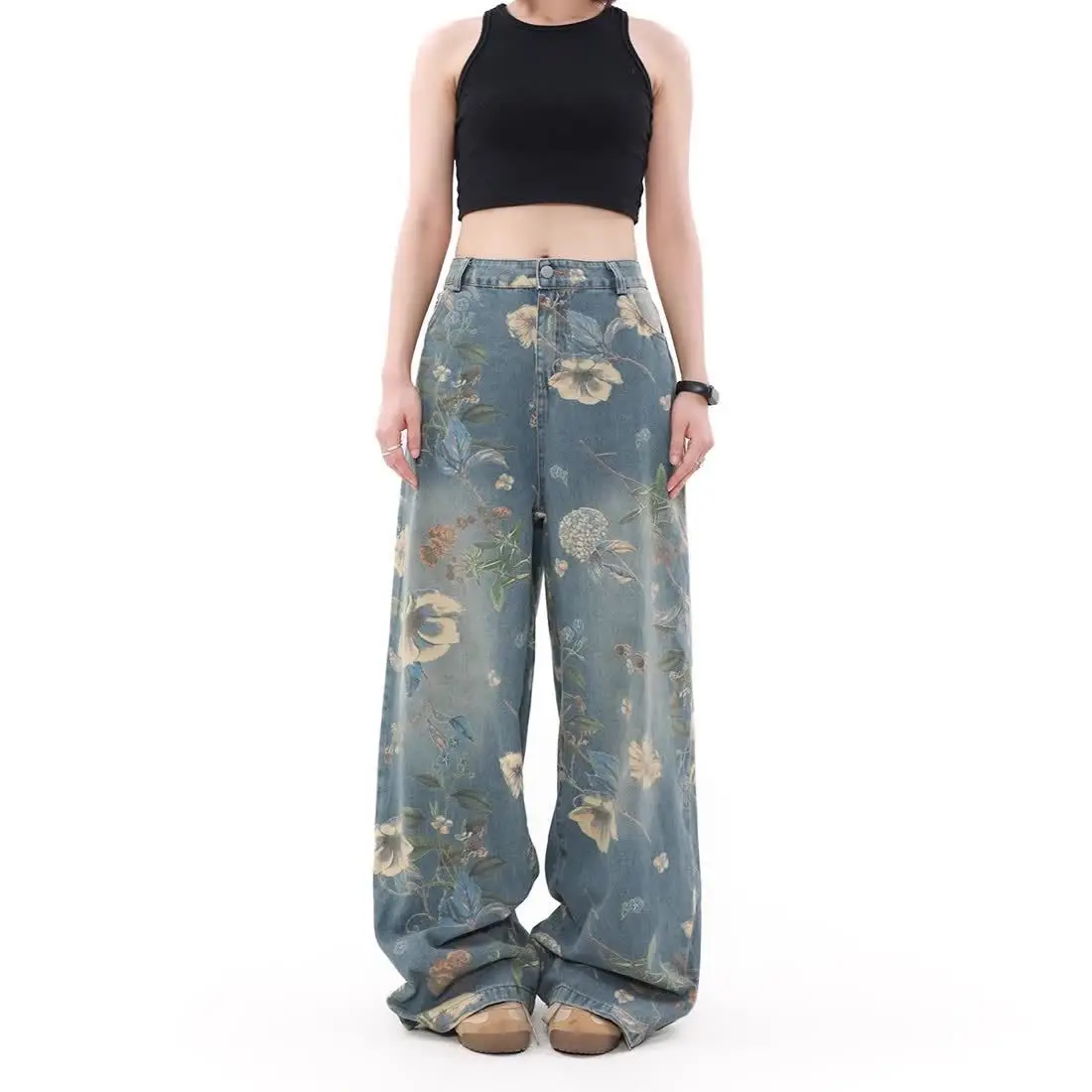 Retro Printed Jeans For Women In Spring And Summer, Loose Design, Wide Leg, Floor Length Straight Leg Pants
Retro Printed Jeans For Women In Spring And Summer, Loose Design, Wide Leg, Floor Length Straight Leg Pants