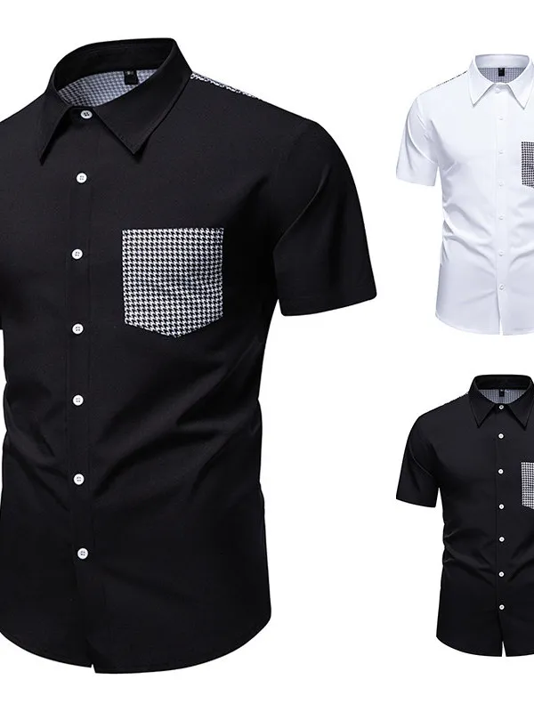 Hong Kong Style Men's Short Sleeve Shirt Color Block Plaid Fashionable Youth Polyester Fiber Non Deformable Summer Shirt
Hong Kong Style Men's Short Sleeve Shirt Color Block Plaid Fashionable Youth Polyester Fiber Non Deformable Summer Shirt