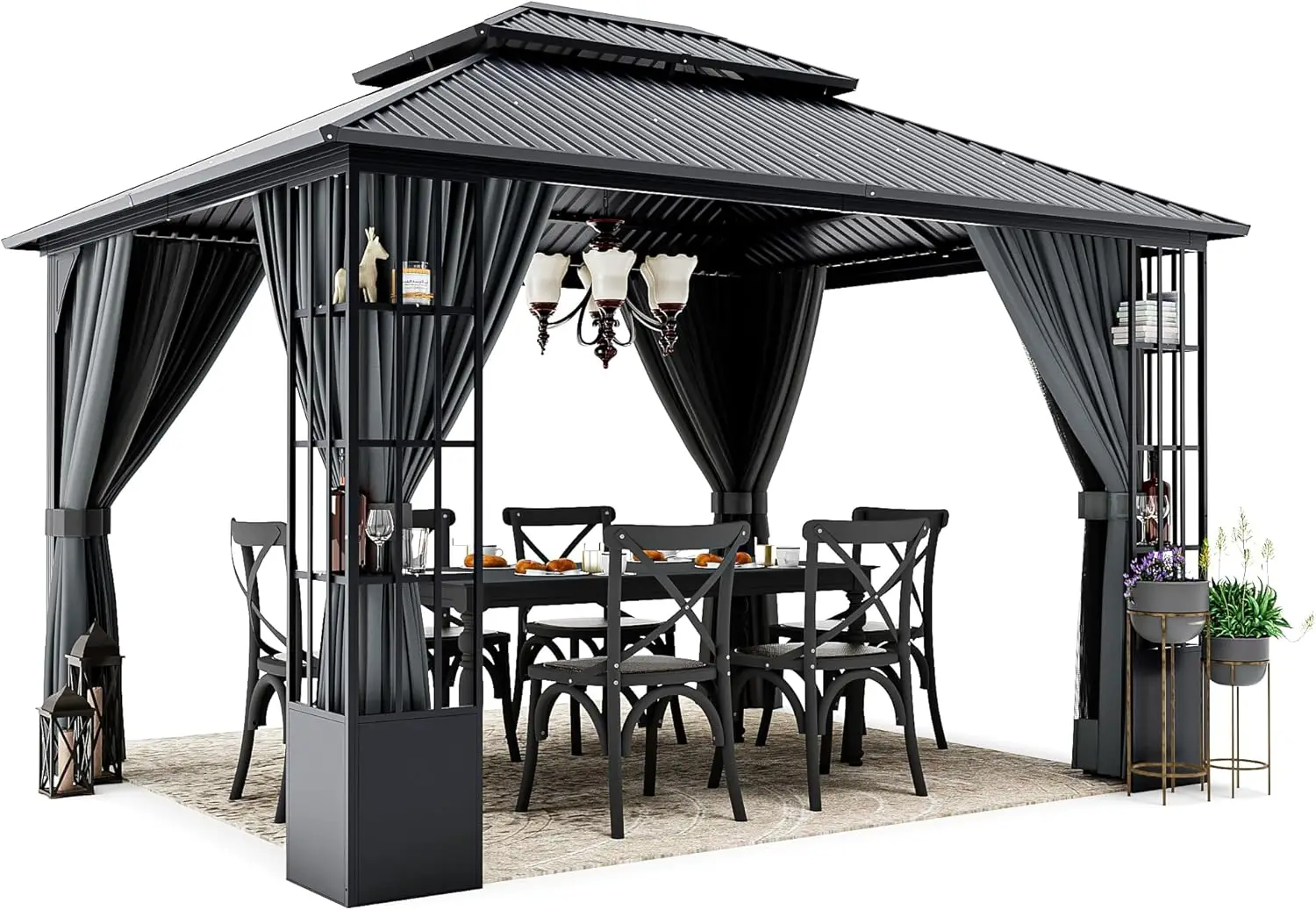 10' x 12' Hardtop Gazebo, Outdoor Gazebo with Netting and Curtains, Double Roof Permanent Patio Metal Gazebo Canopy with Storage
10' x 12' Hardtop Gazebo, Outdoor Gazebo with Netting and Curtains, Double Roof Permanent Patio Metal Gazebo Canopy with Storage