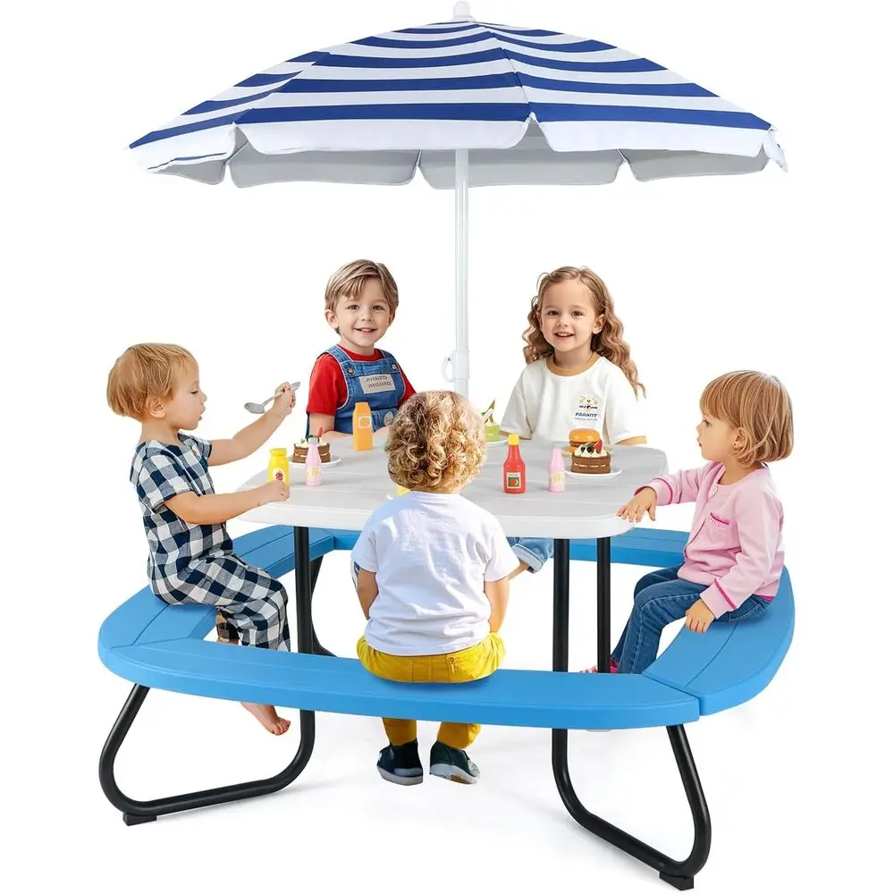 8-Person Toddler Outdoor Picnic Table Set with 4 Benches, Removable Umbrella, Metal Frame & HDPE Top for Backyard Patio Garden (
8-Person Toddler Outdoor Picnic Table Set with 4 Benches, Removable Umbrella, Metal Frame & HDPE Top for Backyard Patio Garden (