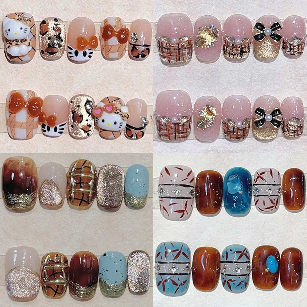 10Pcs Brown Vintage Short Square Long Coffin Wearable Manicure Kawaii Hello Kitty Glisten Diamond Grid Cat's Eye False Nails
10Pcs Brown Vintage Short Square Long Coffin Wearable Manicure Kawaii Hello Kitty Glisten Diamond Grid Cat's Eye False Nails
