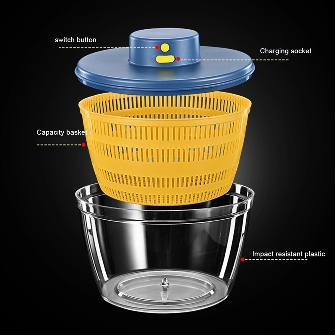 A84E-Electric Dryer Salad Spinner Dehydrator Multifunction Fruits Draining Basket USB Charing Kitchen Drainer
A84E-Electric Dryer Salad Spinner Dehydrator Multifunction Fruits Draining Basket USB Charing Kitchen Drainer