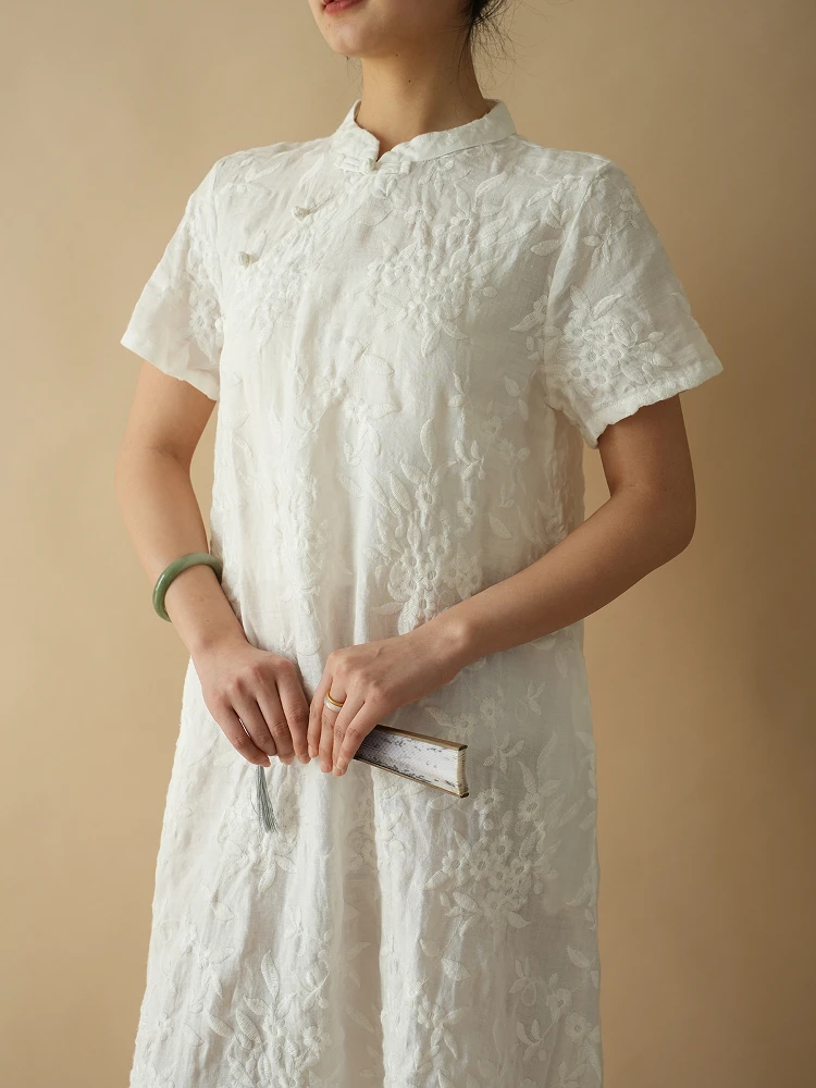 Женское хлопковое платье-ципао с льняными вставками и вышивкой, с коротким рукавом, свободного кроя, с разрезом, для повседневной носки летом
Женское хлопковое платье-ципао с льняными вставками и вышивкой, с коротким рукавом, свободного кроя, с разрезом, для повседневной носки летом