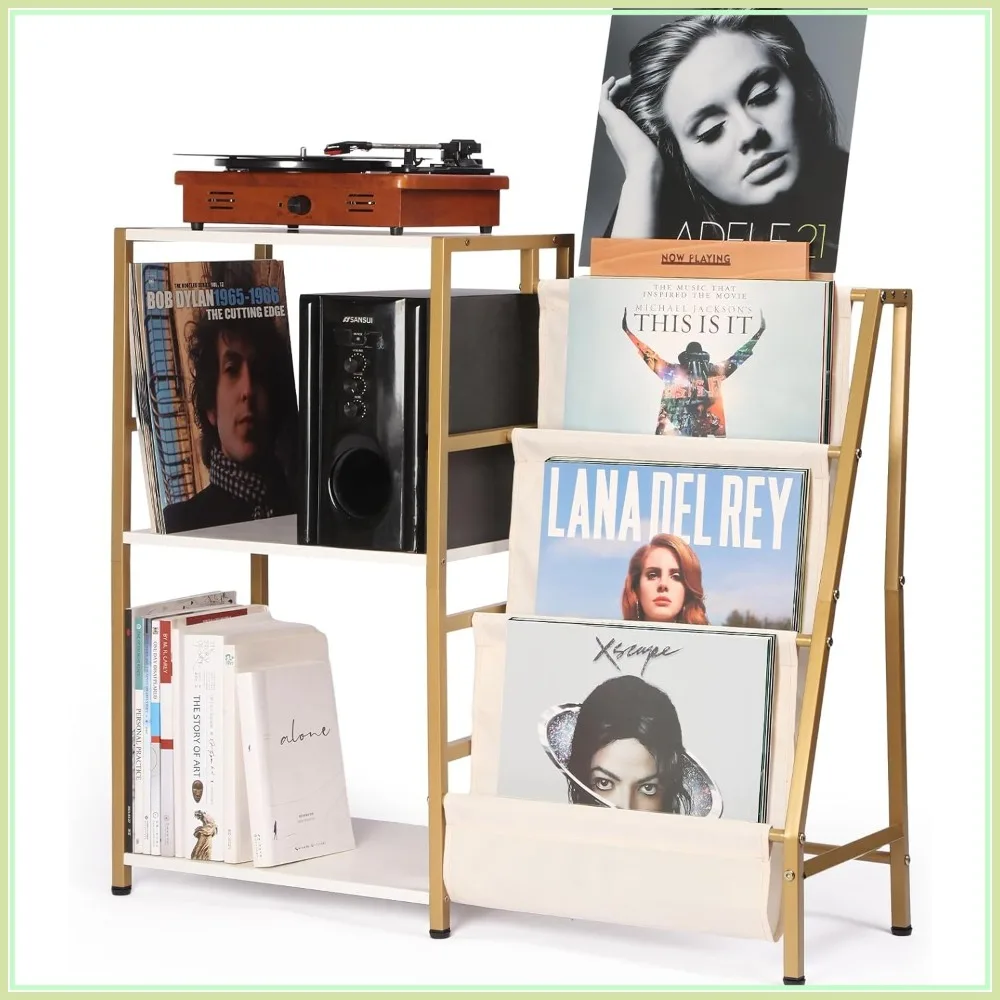 3-Tier Record Player Stand with Now Playing Holder, Turntable Storage for Vinyl Display & Speakers, Gold White
3-Tier Record Player Stand with Now Playing Holder, Turntable Storage for Vinyl Display & Speakers, Gold White