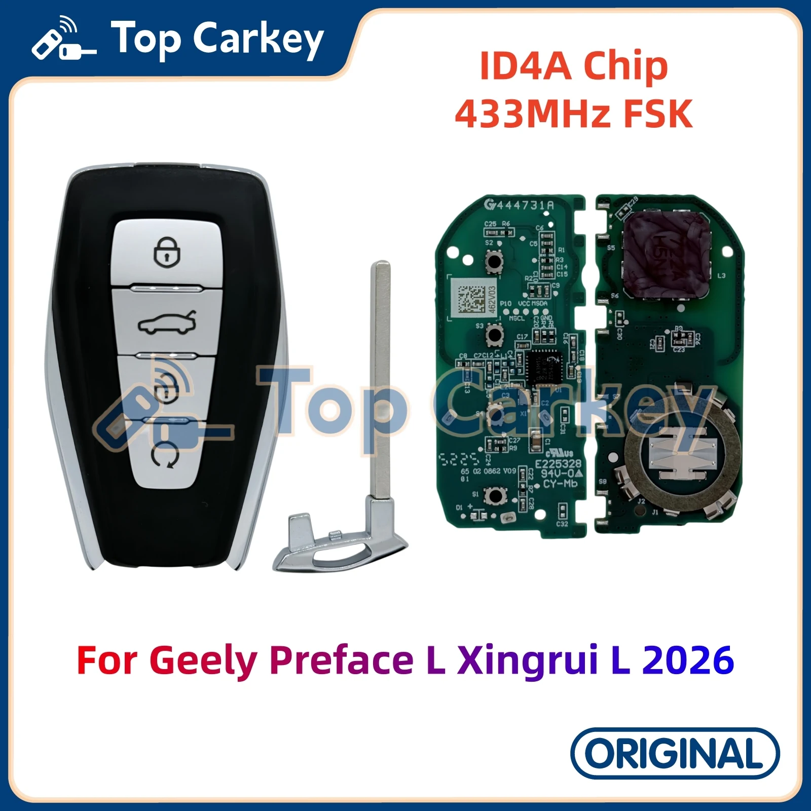 TopCarkey Original Smart Remote Key ID4A Chip 433MHz for Geely Preface L Xingrui L 2026
TopCarkey Original Smart Remote Key ID4A Chip 433MHz for Geely Preface L Xingrui L 2026