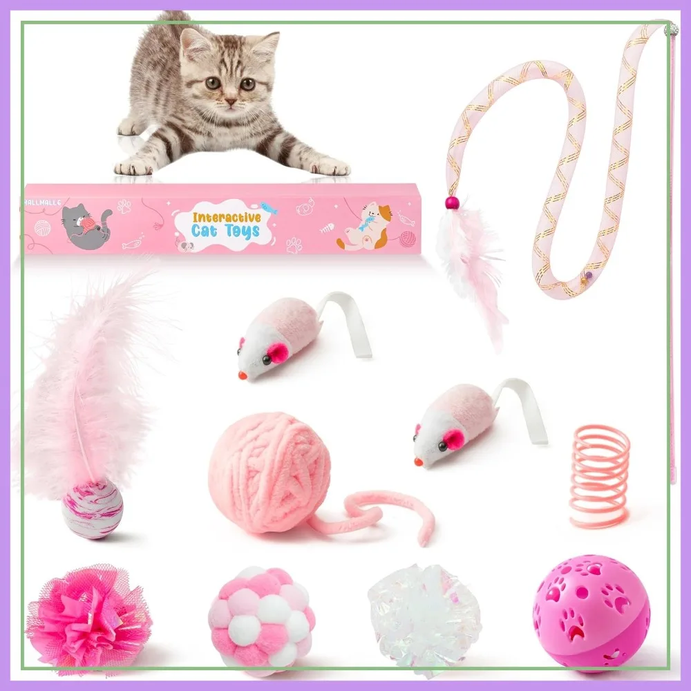 10Pcs Cat Toy Set Interactive Toys Pack Including Feather Teaser Wand, Springs, Mice, Crinkle Balls, Bell Balls - Puzzle Toys for Indoor Cats
10Pcs Cat Toy Set Interactive Toys Pack Including Feather Teaser Wand, Springs, Mice, Crinkle Balls, Bell Balls - Puzzle Toys for Indoor Cats